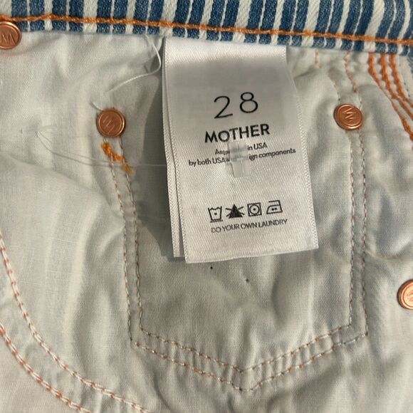 Mother Jeans The Triple Tomcat Ankle Striped Blue and White Orange Yo Glad Sz 28 - Picture 13 of 14